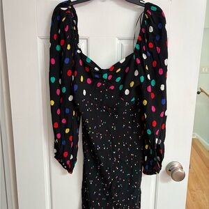 RIXO Multicolor Polka Dot Long Sleeve Dress